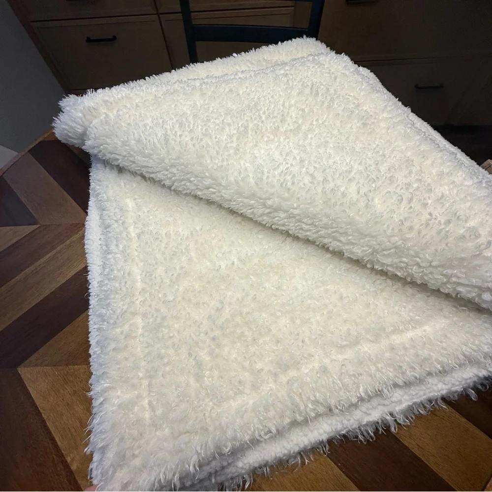 Pottery Barn Cream Cozy Teddy Faux Fur Throw Blanket